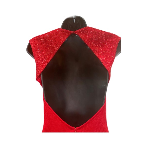 St. John Evening Sz 6 - Red Backless Rhinestone Detailing Cocktail Dress - HOT!! - Picture 3 of 7